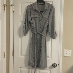 Mlle Gabrielle Black and White Striped Long Sleeve Dress